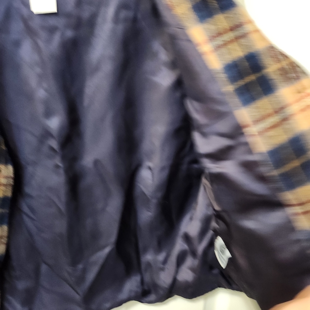 Vintage 90s Pendleton Wool Plaid Vest Petite 14 Navy Tan Tartan Button Front - Picture 5 of 6